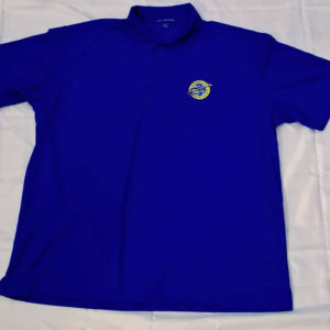 men's navy blue polyester golf shirt with KCBS logo