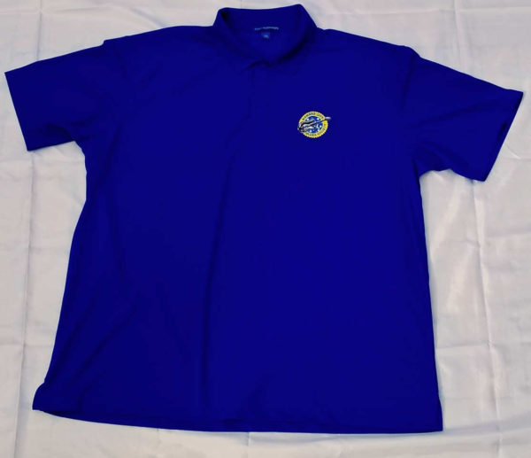 men's navy blue polyester golf shirt with KCBS logo