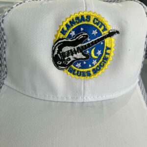 white baseball cap with KCBS guitar logo