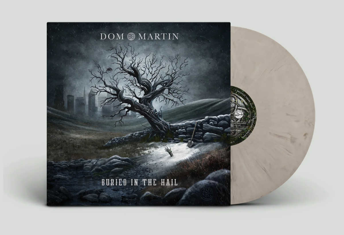 album cover for Buried in the Hail by Dom Martin, showing vinyl album