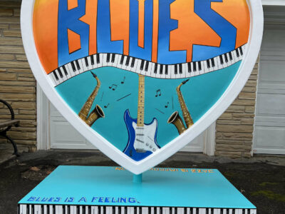 Blues heart in the Parade of Hearts, created by Ruthie Messer Wollkey