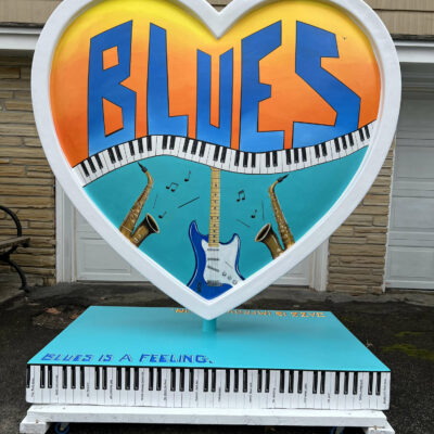 Blues heart in the Parade of Hearts, created by Ruthie Messer Wollkey