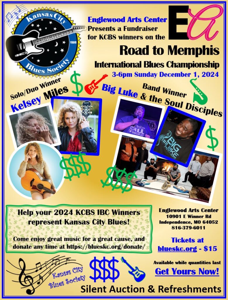 IBC Fundraiser poster for December 1, 2024 evenyt with Kelsey Miles and Big Luke and the Soul Disciples